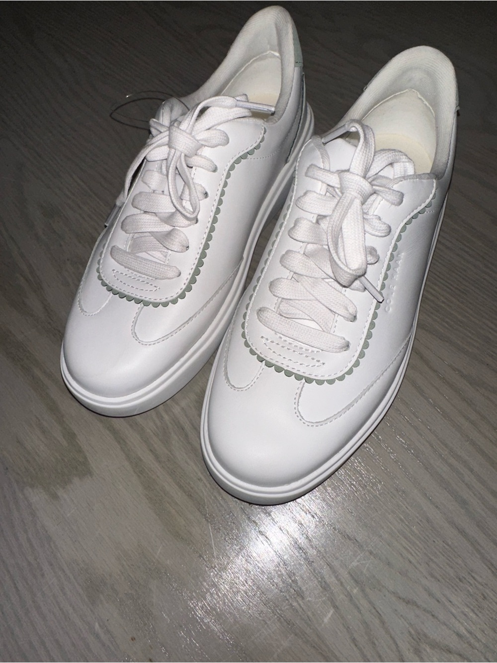 Cole Haan White Leather Sneakers with Pale Green Trim